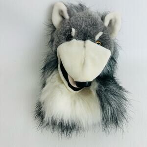 Aurora Hand Puppet Plush Stuffed Animal Gray Wolf Vintage Toy ‎  11”